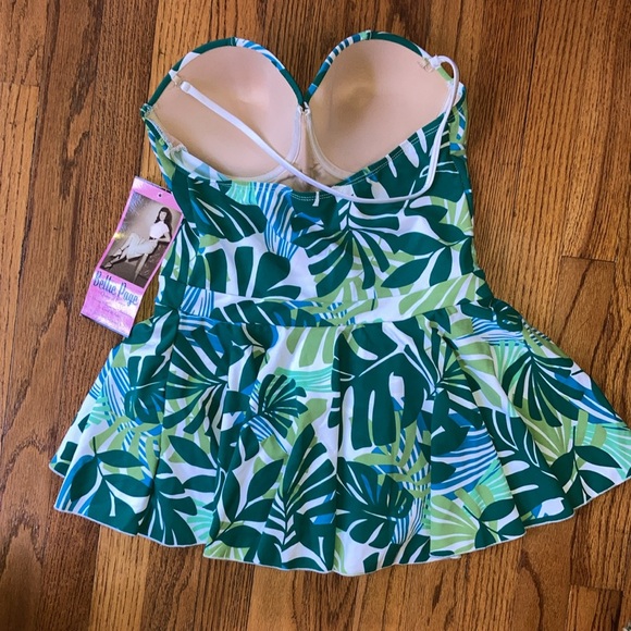 Bettie Page BANDEAU ONE PIECE WITH SKIRT IN TROPICAL PALM - Picture 4 of 9